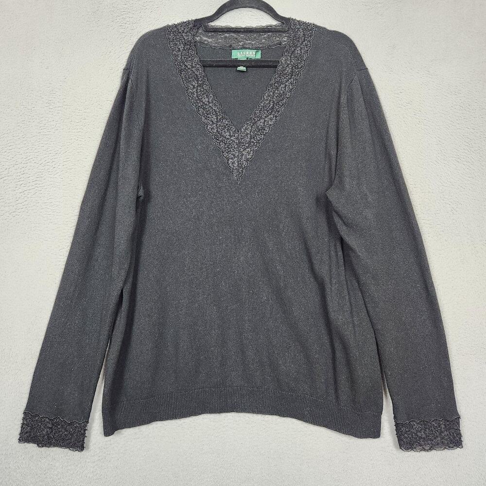 Lauren Ralph Lauren Sweater Womens XL Black Silk Cashmere Lace Gothic Witch
